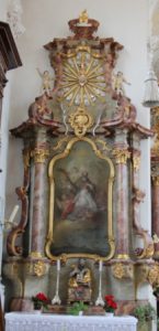 Seitenaltar links (Ersteller unbekannt) Schlankere feinere und verspielte Formen Auflösung der konsequenten Symmetrie – typisch für den Spätbarock (Rokoko) –